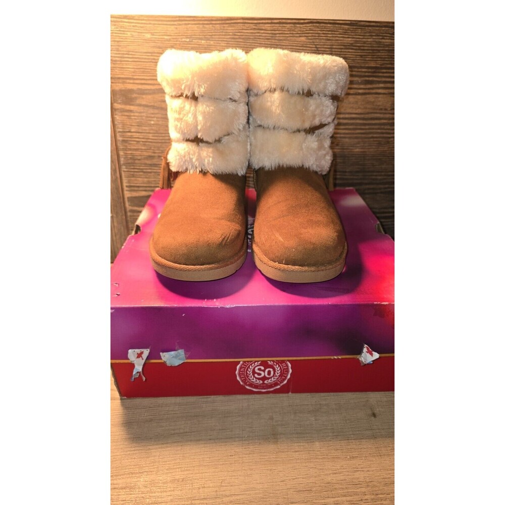 Size 7 - SO AVALACHE Cozy Mini Boot - Chestnut Brown & White Fake Fur - Womens